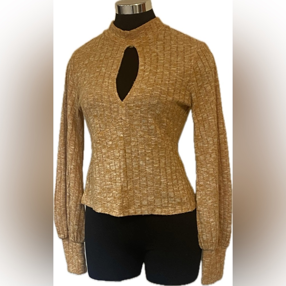 Buckle Willow & Root Small Ribbed Open Back Tie Top Mustard Long Sleeve